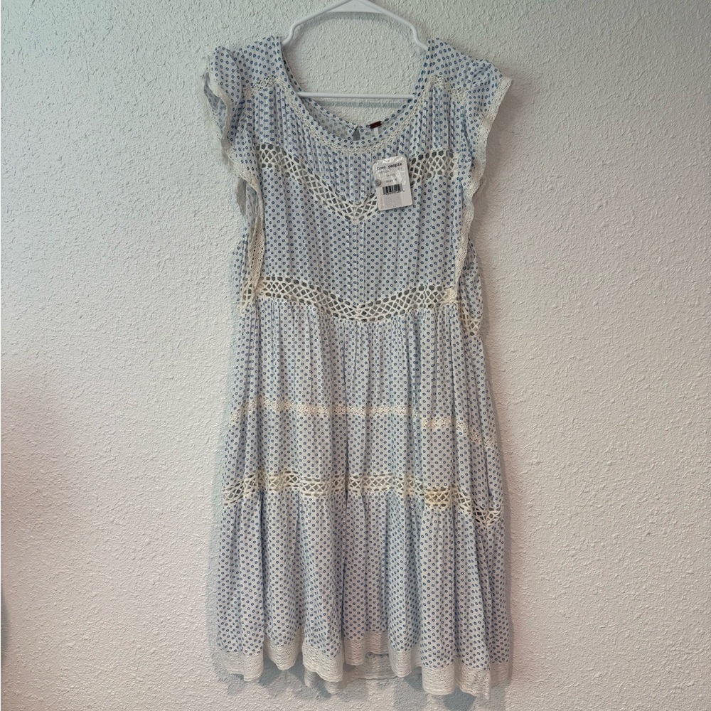 Free People Light Blue and Cream Lace Dress
